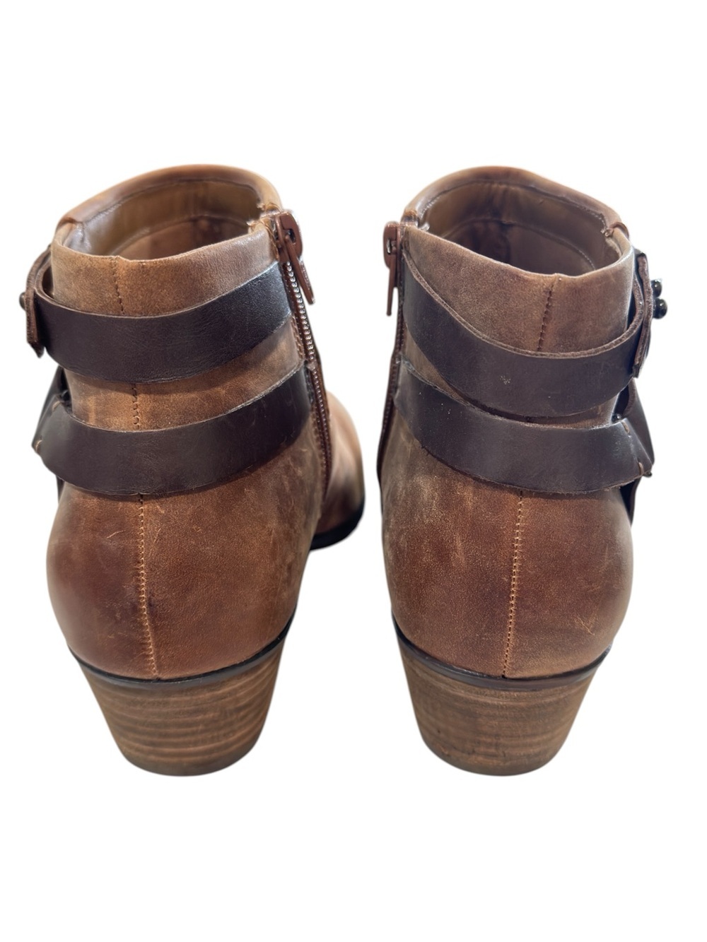 Clarks Collection Brown Leather Ankle Boots Buckle Strap Zip Booties Size 10 - Picture 5 of 15